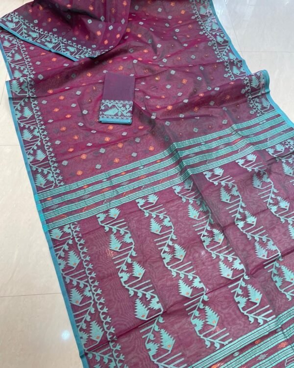 Dirty Purple Soft Buti Karat Jamdani Sari With Blouse Piece