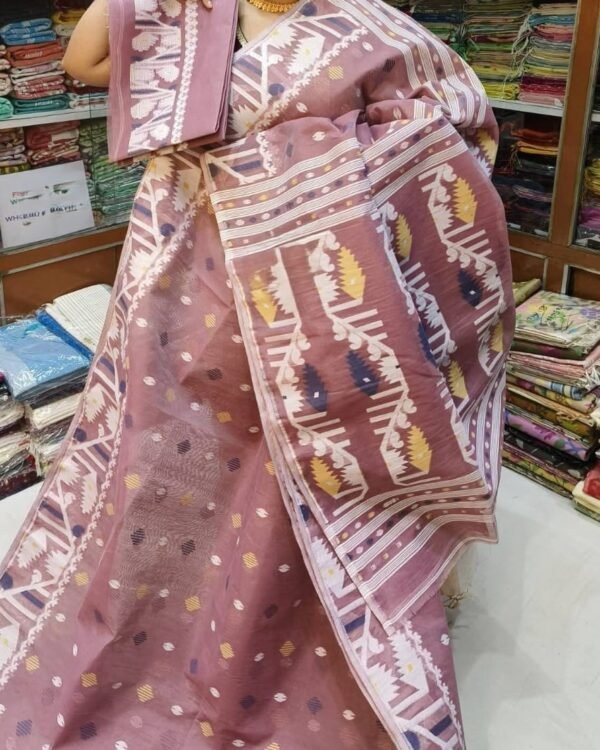 Dusty Rose Soft Dhakai Jamdani Sari With Blouse Piece