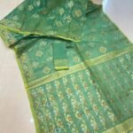 Dusty Teal Soft Joriwork Jamdani Sari With Blouse Piece