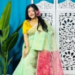 Faded Green Soft Golden Buti Jamdani Sari With Blouse Piece