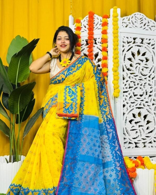 Golden Yellow Soft Dhakai Jamdani Saree