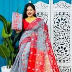 Hit Grey Korat Buti Soft Jamdani Sari With Blouse Piece