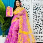 Hot Pink Soft Lota Jamdani Sari With Blouse Piece