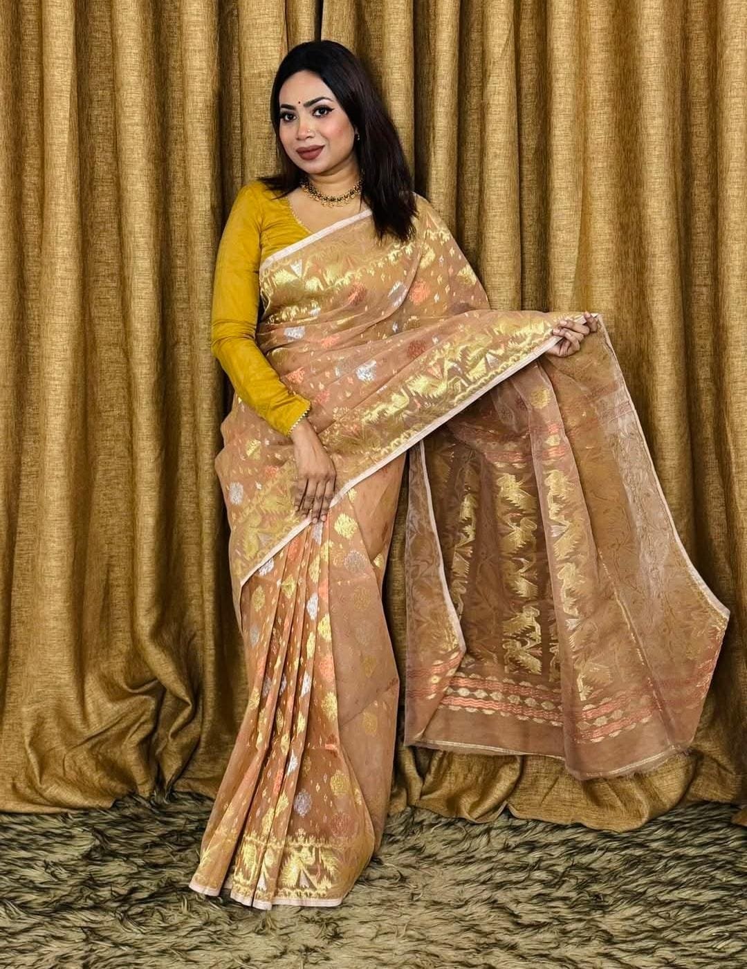 Light Coffee Soft Joriwork Jamdani Saree