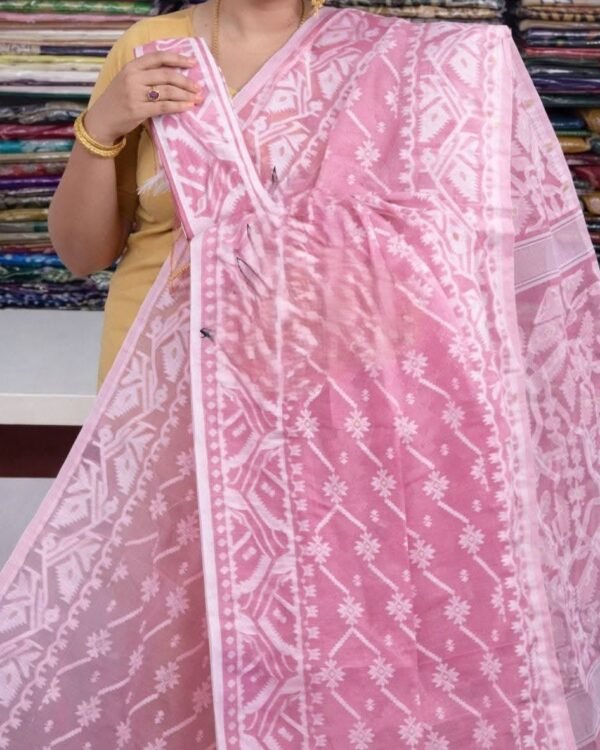 Light Pink Soft Buti Jamdani Sari With Blouse Piece