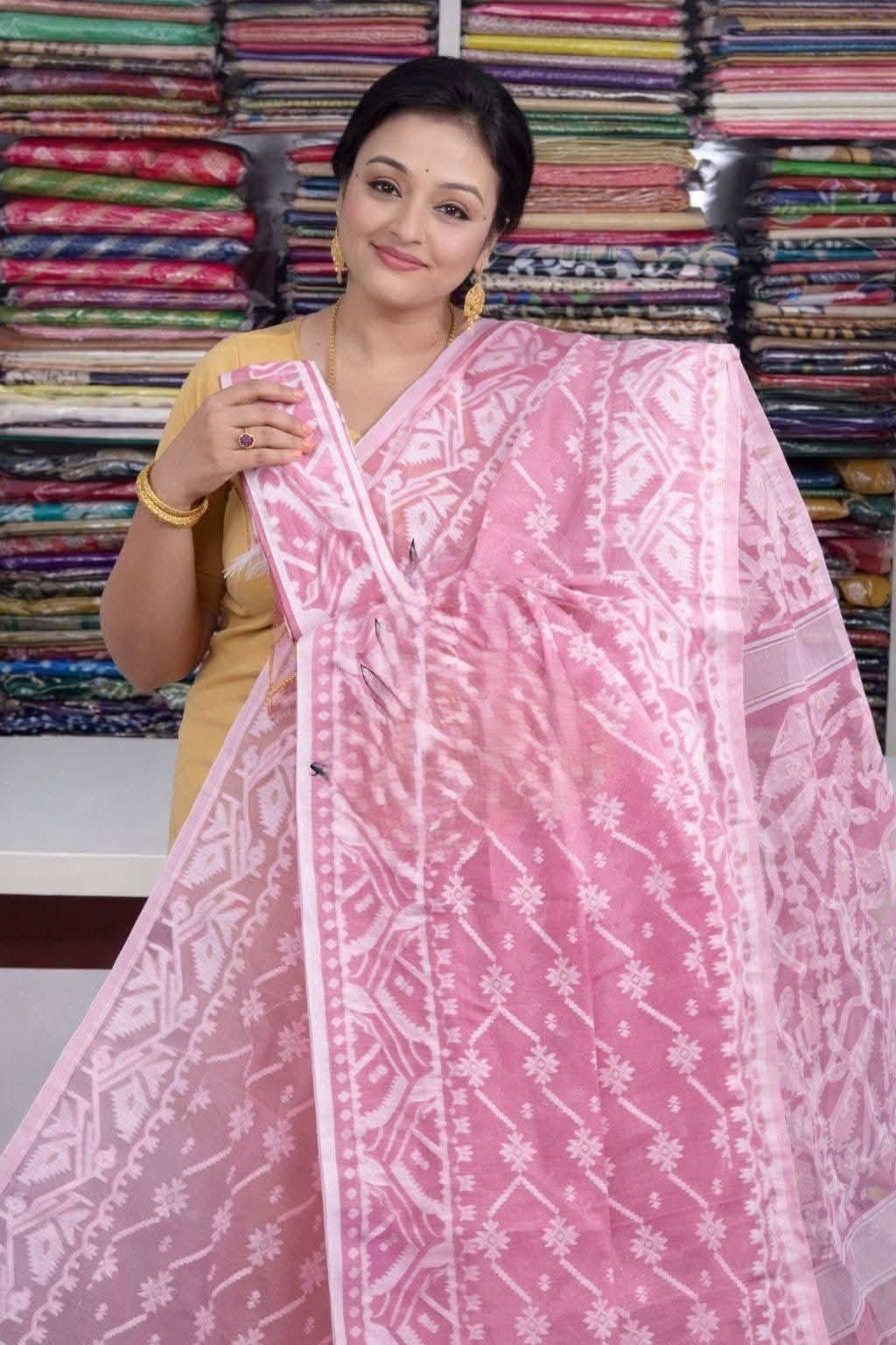 Light Pink Soft Buti Jamdani Sari With Blouse Piece