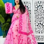 Light Pink Soft Lota Jamdani Sari With Blouse Piece