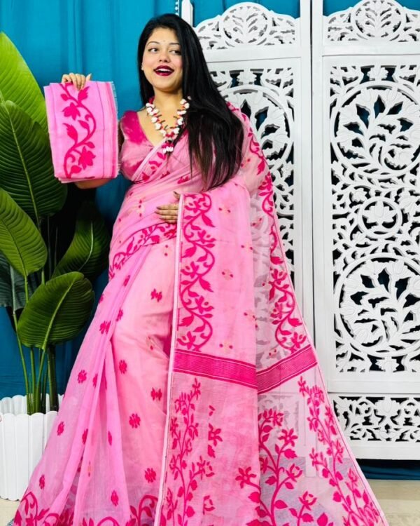 Light Pink Soft Lota Jamdani Sari With Blouse Piece