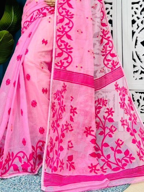 Light Pink Soft Lota Jamdani Sari With Blouse Piece