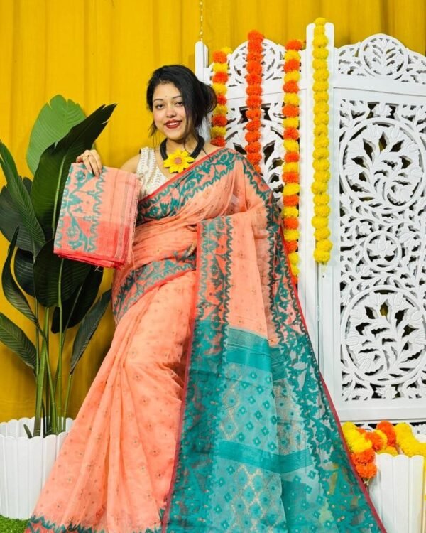 Light Salmon Soft Dhakai Jamdani Saree