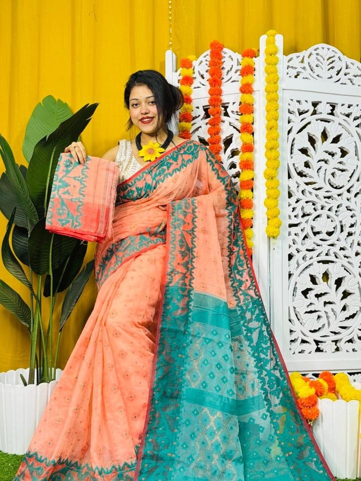 Light Salmon Soft Dhakai Jamdani Saree