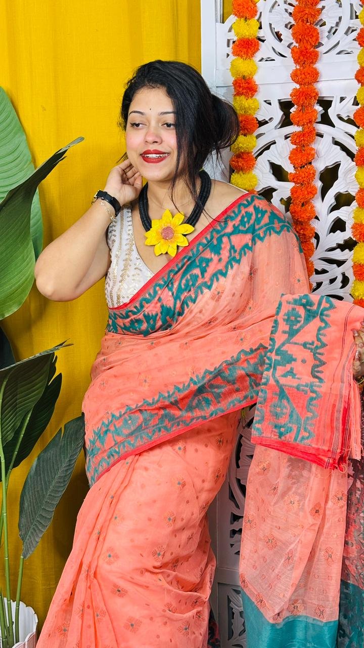 Light Salmon Soft Dhakai Jamdani Saree