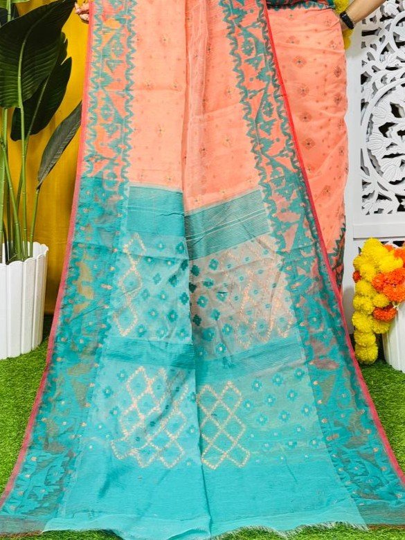 Light Salmon Soft Dhakai Jamdani Saree