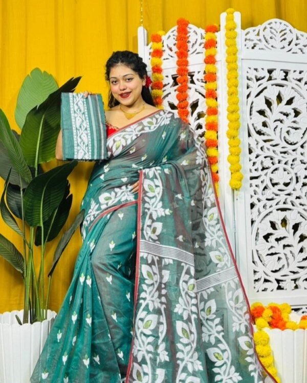 Loto Pata Soft Deep Aqua Jamdani Sari