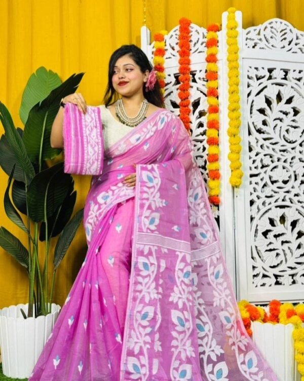 Loto Pata Soft Purplish Pink Jamdani Sari