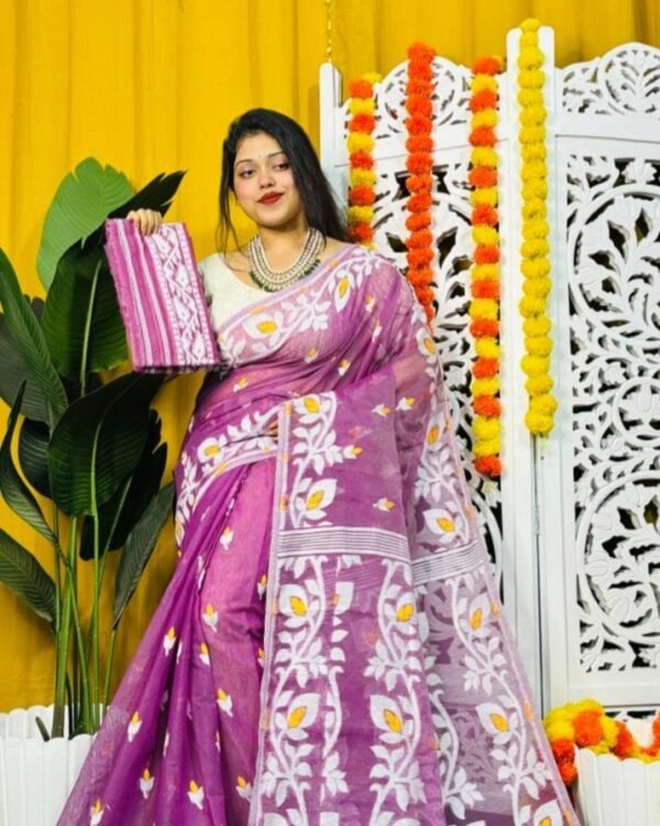 Loto Pata Soft Warm Purple Jamdani Sari