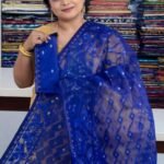 Navy Blue Soft Buti Jamdani Sari With Blouse Piece