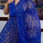 Navy Blue Soft Buti Jamdani Sari With Blouse Piece