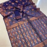 Navy Blue Soft Joriwork Jamdani Sari With Blouse Piece