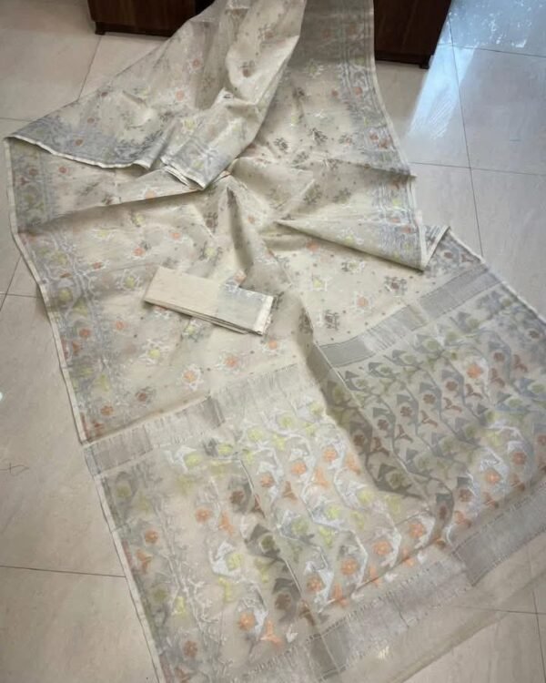 Off White Soft Joriwork Jamdani Sari With Blouse Piece