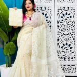 Off White Soft Lota Jamdani Sari With Blouse Piece