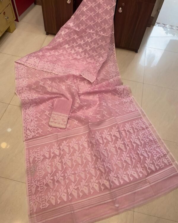 Old Pink Soft Buti Karat Jamdani Sari With Blouse Piece