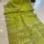Olive Green Soft Joriwork Jamdani Sari With Blouse Piece