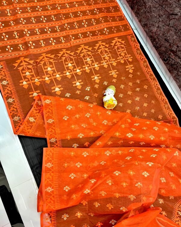 Orange Soft Dhakai Jamdani Saree