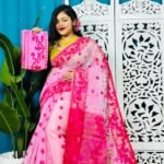 Persian Pink Korat Buti Soft Jamdani Sari With Blouse Piece