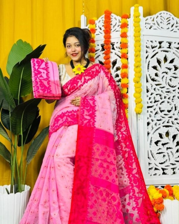 Persian Pink Soft Dhakai Jamdani Saree