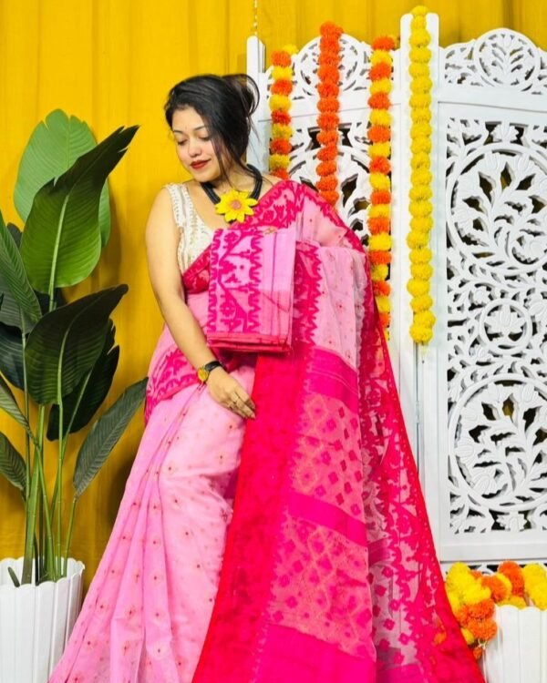 Persian Pink Soft Dhakai Jamdani Saree