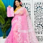 Persian Pink Soft Lota Jamdani Sari With Blouse Piece