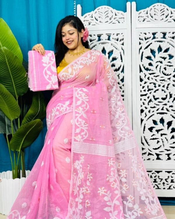 Persian Pink Soft Lota Jamdani Sari With Blouse Piece