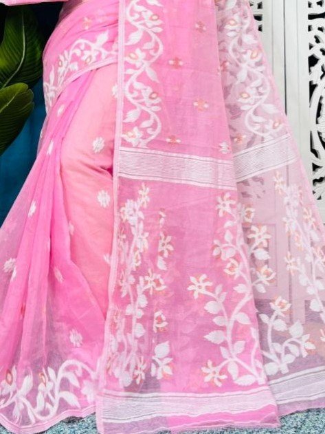 Persian Pink Soft Lota Jamdani Sari With Blouse Piece