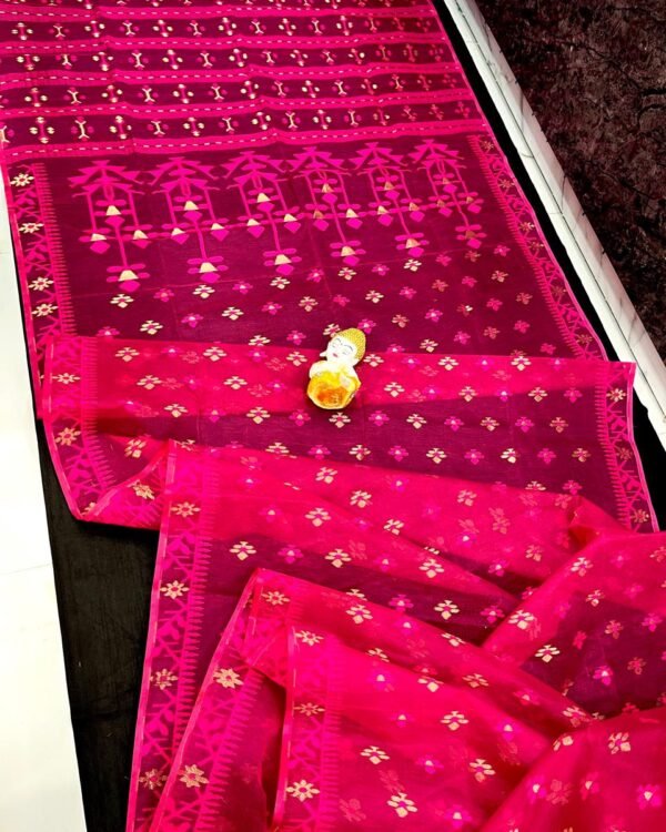 Pink Red Soft Dhakai Jamdani Saree