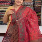 Pinkish Red Soft Buti Jamdani Sari With Blouse Piece