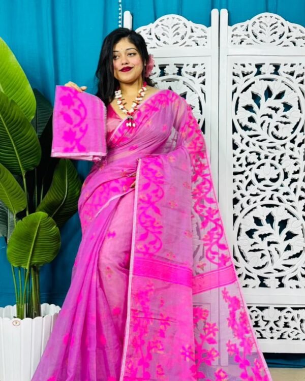 Purple Pink Soft Lota Jamdani Sari With Blouse Piece