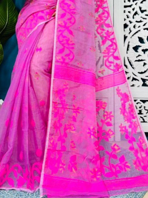 Purple Pink Soft Lota Jamdani Sari With Blouse Piece