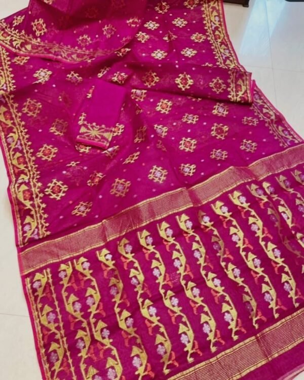 Purple Red Soft Joriwork Jamdani Sari With Blouse Piece