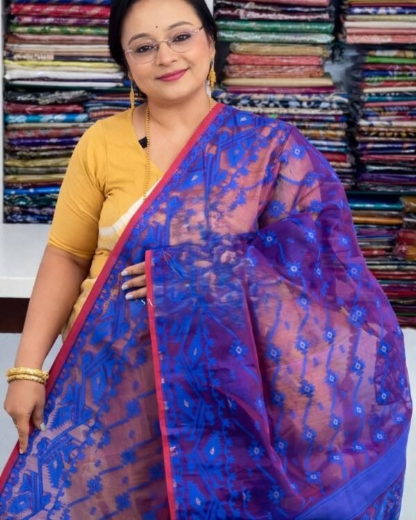 Purple Soft Buti Jamdani Sari With Blouse Piece