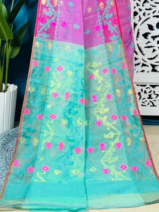 Purplish Pink Korat Buti Soft Jamdani Sari With Blouse Piece