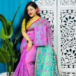 Purplish Pink Korat Buti Soft Jamdani Sari With Blouse Piece