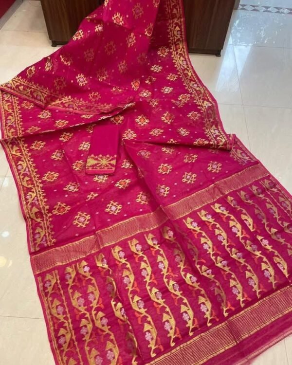 Purplish Red Soft Joriwork Jamdani Sari With Blouse Piece