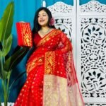 Red And White Soft Golden Buti Jamdani Sari With Blouse Piece