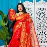 Red Soft Golden Buti Jamdani Sari With Blouse Piece