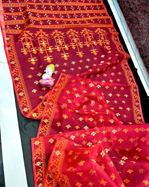 Red Pink Soft Dhakai Jamdani Saree