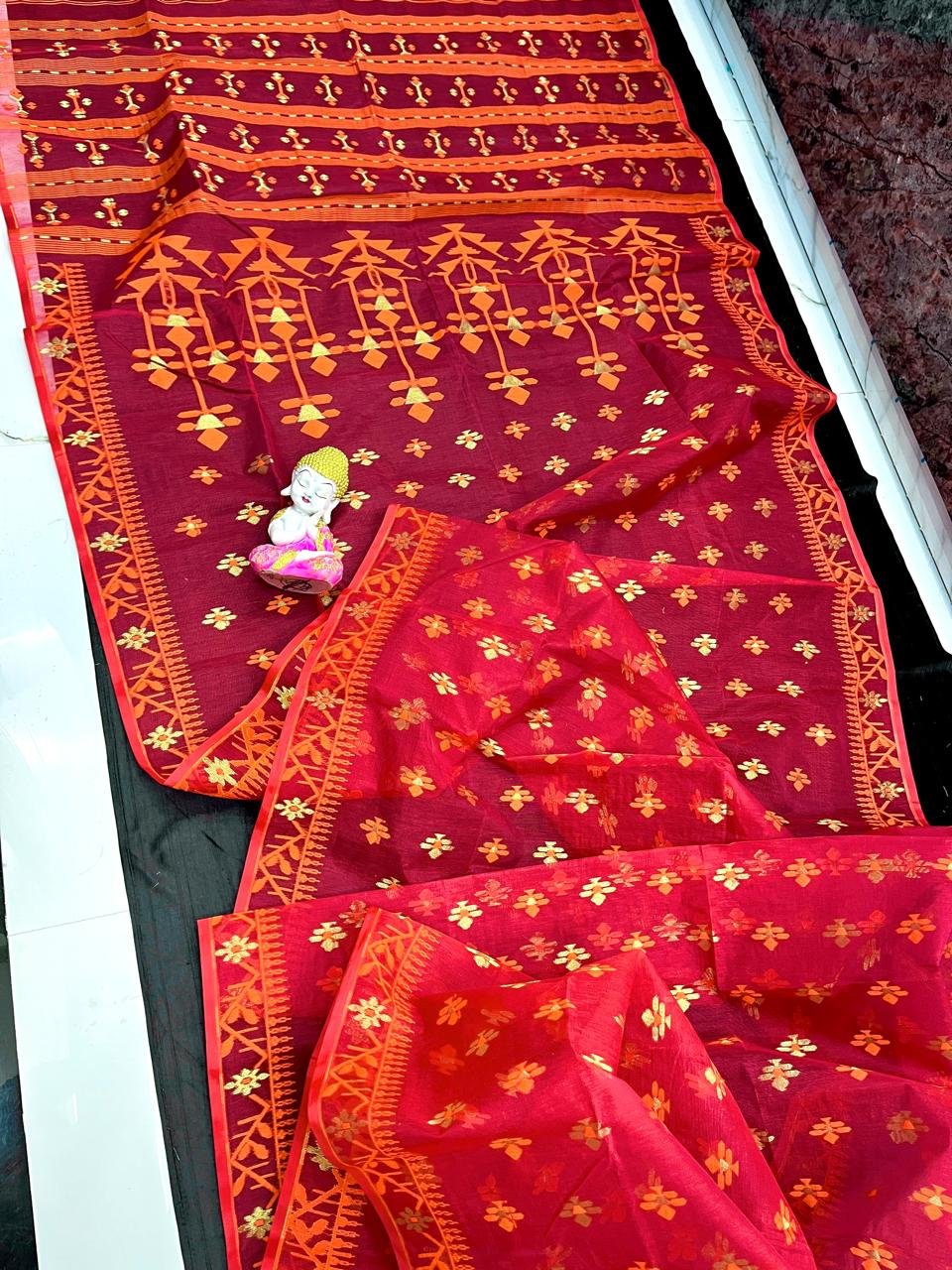 Red Pink Soft Dhakai Jamdani Saree