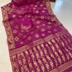 Red Purple Soft Joriwork Jamdani Sari With Blouse Piece