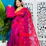 Red Purple Soft Lota Jamdani Sari With Blouse Piece