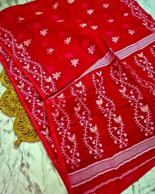 Red Soft Lota Dhakai Jamdani Saree
